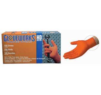 GLOVEWORKS HD NITRILE ORANGE POWDER FREE INDUSTRIAL GLOVES 2XL 100/PKG