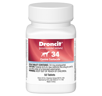 DRONCIT® (PRAZIQUANTEL TABLETS) CANINE CESTOCIDE 34 MG 50/BOTTLE (RX)