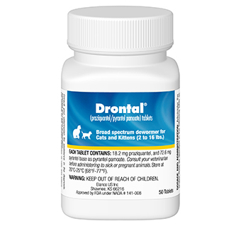 DRONTAL® (PRAZIQUANTEL/PYRANTEL PAMOATE) TABLETS FOR CATS 2-16LB 50/BOTTLE(RX)