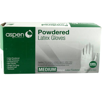ASPEN LATEX POWDERED GLOVES MEDIUM 100/PKG