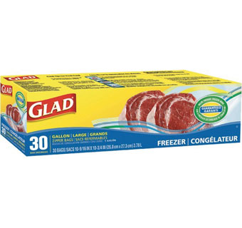 GLAD® LARGE ZIPPER FREEZER BAG 1 GAL 30/CS