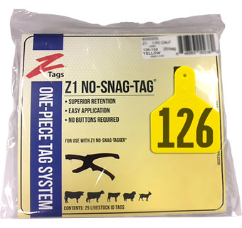 CALF 1 PIECE PRE-NUMBERED TAG HOT STAMP PRINT YELLOW 126-150