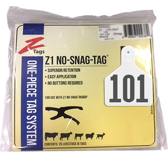CALF 1 PIECE PRE-NUMBERED TAG HOT STAMP PRINT WHITE 101-125