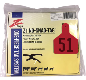 CALF 1 PIECE PRE-NUMBERED TAG HOT STAMP PRINT RED 51-75