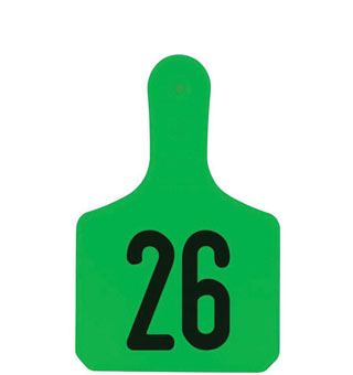 Y-TAGS™ 1-PIECE CALF EAR TAG LASER NUMBERED 26-50 GREEN 25/PKG
