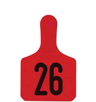 Y-TAGS™ 1-PIECE CALF EAR TAG LASER NUMBERED 26-50 RED 25/PKG