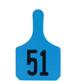 Y-TAGS™ 1-PIECE COW EAR TAG LASER NUMBERED 51-75 BLUE 25/PKG