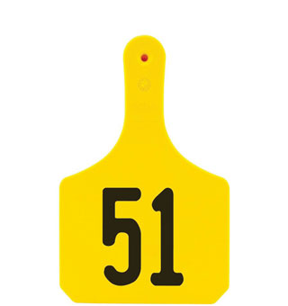 Y-TAGS™ 1-PIECE COW EAR TAG LASER NUMBERED 51-75 YELLOW 25/PKG