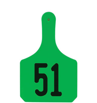 Y-TAGS™ 1-PIECE COW EAR TAG LASER NUMBERED 51-75 GREEN 25/PKG