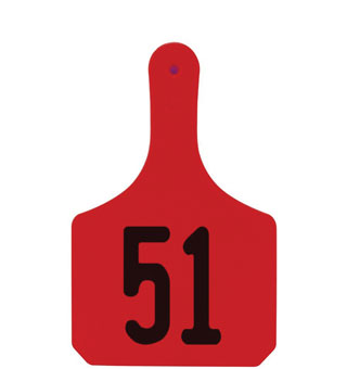 Y-TAGS™ 1-PIECE COW EAR TAG LASER NUMBERED 51-75 RED 25/PKG