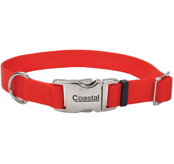 61962 ADJ DOG COLLAR WITH METAL BUCKLE NYLON 14 - 20 IN X 1 IN RED