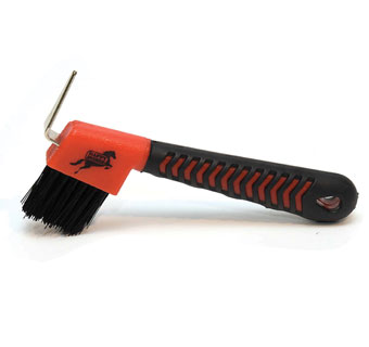 RUBBER HOOF PICK WITH BRUSH RED