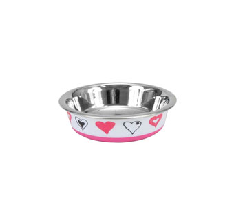 MASLOW™ NON-SKID CAT BOWL 6 OZ STAINLESS STEEL PINK/WHITE