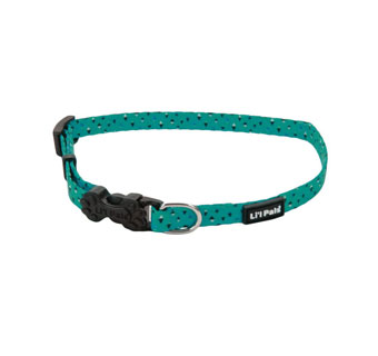 LI'L PALS® 06221 ADJ DOG COLLAR NYLON 6 - 8 IN X 3/8 IN TEAL AND GRAY DIAMOND