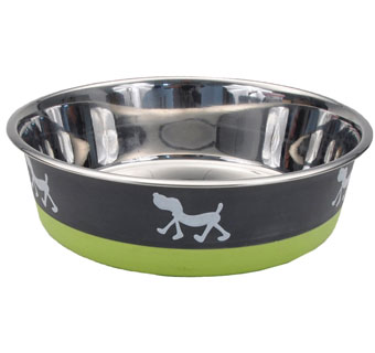 MASLOW™ SRS NON-SKID DOG BOWL 54 OZ STAINLESS STEEL GRAY/GREEN