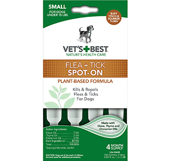 VET'S BEST® FLEA & TICK SPOT-ON TOPICAL TREATMENT FOR DOGS UNDER 15 LBS 4/PKG