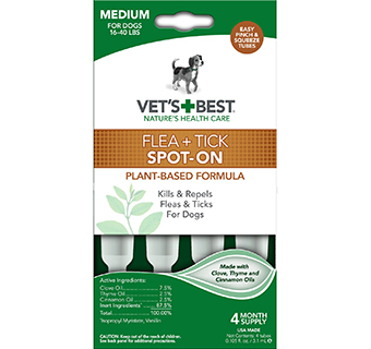 VET'S BEST® FLEA & TICK SPOT-ON TOPICAL TREATMENT FOR DOGS 16-40 LBS 4/PKG
