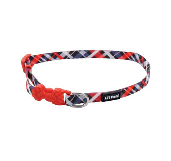 LI'L PALS® 06622 ADJ DOG COLLAR NYLON 8 - 12 IN X 5/16 IN RED GRAY PLAID