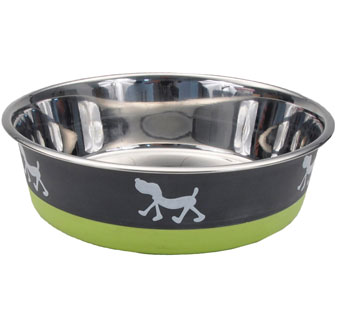 MASLOW™ SRS NON-SKID DOG BOWL 28 OZ STAINLESS STEEL GRAY/GREEN