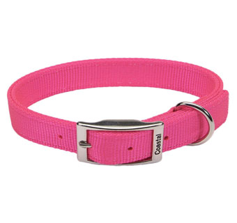 02901 DOUBLE-PLY DOG COLLAR NYLON 22 IN X 1 IN NEON PINK