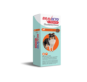 BRAVECTO® 1-MONTH CHEWS FOR DOGS 9.9 - 22 LB 100 MG 10 X 1/PKG (RX)
