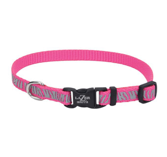 LAZER BRITE® 46331 ADJ REF DOG COLLAR 8 - 12 IN X 3/8 IN PINK ZEBRA
