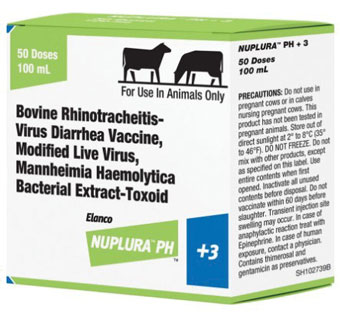 NUPLURA PH+3 RHINOTRACHEITIS-VIRUS DIARRHEA VACCINE 20 ML 10 DS