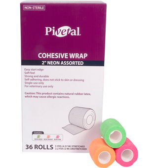 PIVETAL® COHESIVE WRAP NEON ASSORTED 2 IN X 5 YD 36/PKG