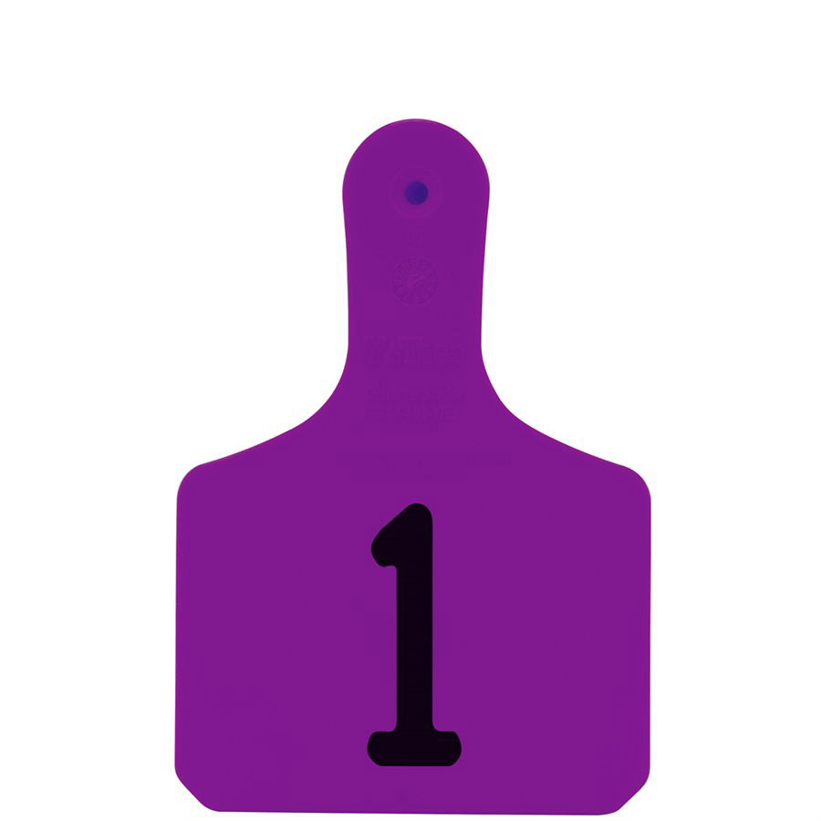 Y-TAGS™ 1-PIECE CALF PURPLE LASER NUMBERED 1-25 25/PKG
