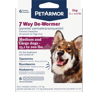 PETARMOR® 7 WAY DE-WORMER FOR MEDIUM AND LARGE DOGS 25.1-200 LB 6/PKG