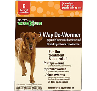 SENTRY® HC WORM X PLUS® 7 WAY DE-WORMER FOR MEDIUM & LARGE DOGS 25 LB+ 6/PKG