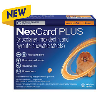 NEXGARD® PLUS CHEWABLE TABLETS DOGS 4-8 LB 6 DOSES 10 BX/CARTON (HAWAII ONLY)