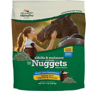 MANNA PRO BITE-SIZE NUGGETS HORSE TREATS ALFALFA & MOLASSES FLAVOR 4 LB 1/PKG