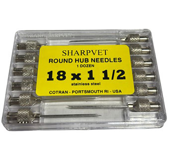 SHARPVET® ROUND HUB NEEDLES 18 G X 1-1/2 IN 12/PKG