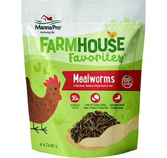 MANNA PRO FARMHOUSE FAVORITES MEALWORMS POULTRY TREAT 2 LB 1/PKG