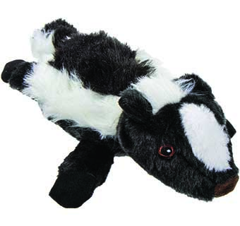 GODOG® FLATZ SKUNK SQUEAKY PLUSH FLATTIE DOG TOY BLACK LARGE 1/PKG