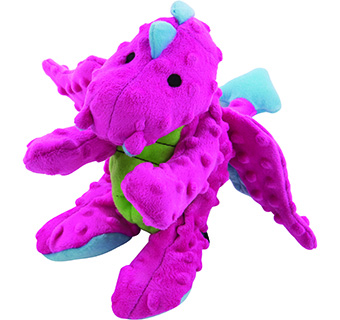 GODOG® DRAGONS SQUEAKY PLUSH DOG TOY PINK LARGE 1/PKG