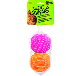 GODOG® SILENT SQUEAK™ BALL DOG TOYS ORANGE & PINK 2/PKG