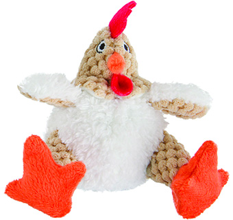 GODOG® CHECKERS™ JUST FOR ME FAT ROOSTER SQUEAKY PLUSH DOG TOY WHITE MINI 1/PK