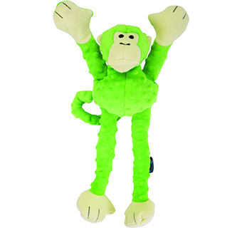 GODOG® CRAZY TUGS MONKEY SQUEAKY PLUSH DOG TOY GREEN LARGE 1/PKG