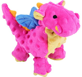GODOG® DRAGONS SQUEAKY PLUSH DOG TOY CORAL SMALL 1/PKG