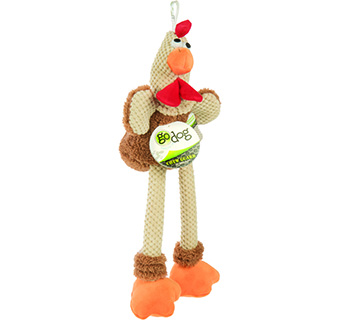 GODOG® CHECKERS™ SKINNY ROOSTER SQUEAKY PLUSH DOG TOY BROWN LARGE 1/PKG