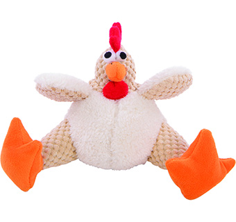 GODOG® CHECKERS™ FAT ROOSTER SQUEAKY PLUSH DOG TOY WHITE SMALL 1/PKG