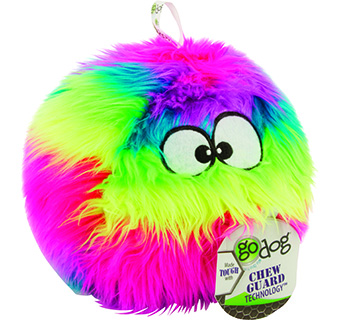 GODOG® FURBALLZ SQUEAKY PLUSH DOG TOY RAINBOW LARGE 1/PKG