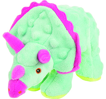 GODOG® DINOS FRILLS SQUEAKY PLUSH DOG TOY TEAL SMALL 1/PKG