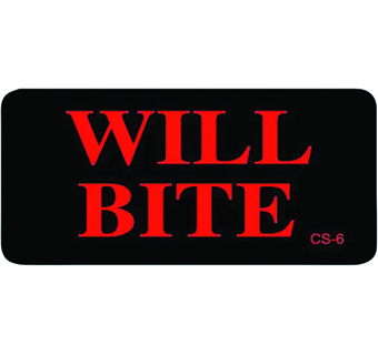 CAGE STICKER WILL BITE 1-3/4 IN X 7/8 IN 500/PKG