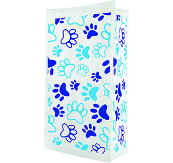 STANDARD FLAT BOTTOM PRESCRIPTION BAG W/PAW PRINTS 6 X 3.625 x 11 IN 125/PKG