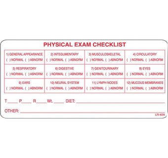 PHYSICAL EXAM CHECKLIST LABEL 500/PKG