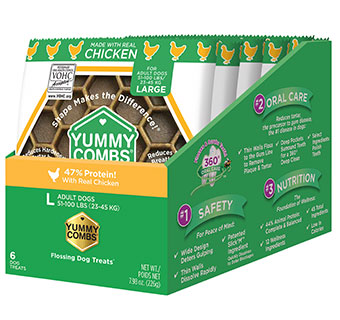 YUMMY COMBS® FLOSSING DOG TREATS CHICKEN LARGE 51-100 LB SLEEVE DISPLAY 6/PKG