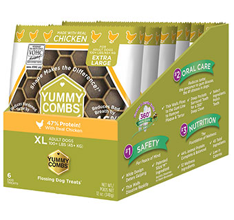 YUMMY COMBS® FLOSSING DOG TREATS CHICKEN XL 100+ LB SLEEVE DISPLAY 6/PKG